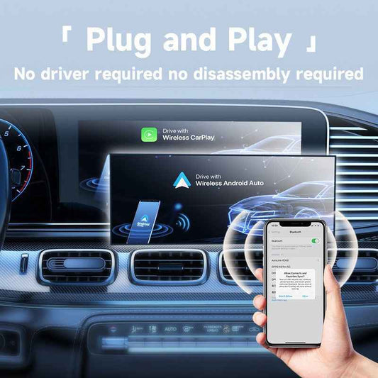 2-in-1 Wireless CarPlay & Android Auto Adapter - Plug & Play Dongle for Cars(Applicable to Android-Black)