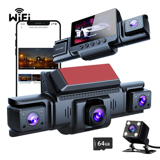 4 Channel Dashcam 1080P FHD 170° Wide Angle with G-Sensor and 64GB Card