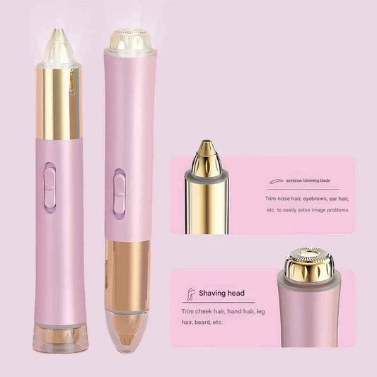 2-in-1 Electric Hair Remover for Women - Eyebrow Trimmer & Facial/Body Shaver with LED Light, USB-C Rechargeable(white)